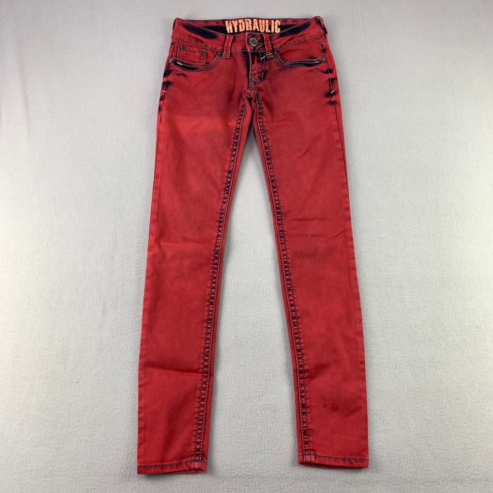 Hydraulic Bailey Super Skinny Jeans Womens 1/2 Red Acid Wash Stretch Denim Goth